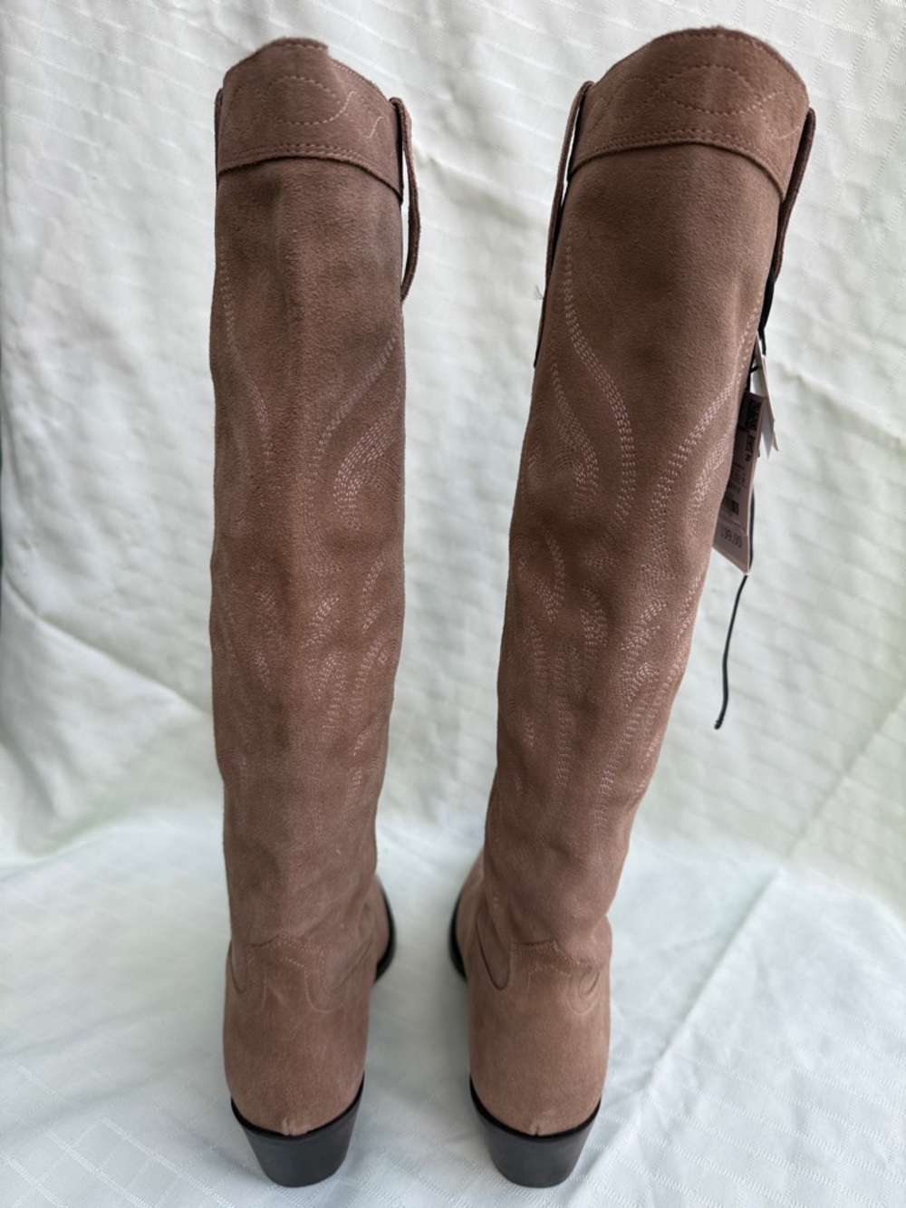 New Zara Taupe Suede Knee-High Western Boots - Picture 5 of 11